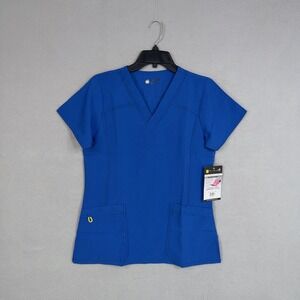 WonderWink Shirt Womens Small Blue V Neck Scrub Tunic Top Pockets Workwear Nurse